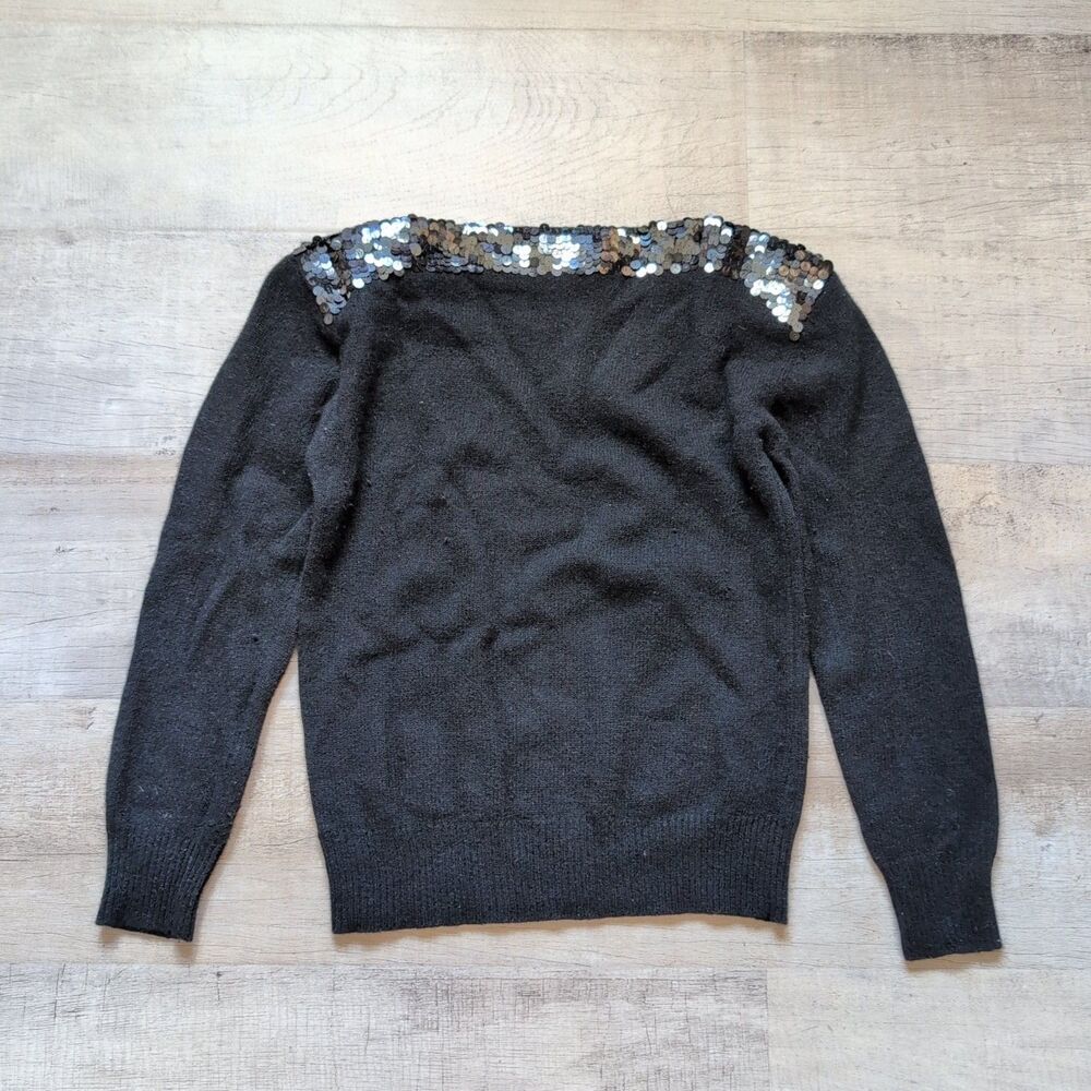 Vintage 80s 90s Samantha Starr Black Silver Sequin Lamswool Sweater Women's M